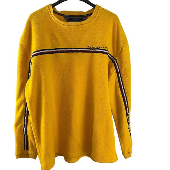 Vintage Tommy Jeans Hilfiger Yellow Sweatshirt Crewneck Spellout Fleece XXL - Picture 1 of 5
